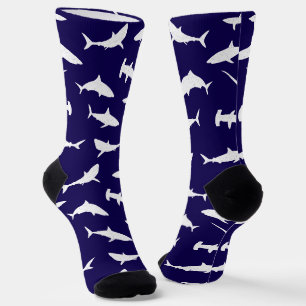 Shark Frenzy Navy Blau und Weiß Muster Socken