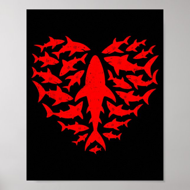 Shark Heart Ocean Funny Valentines Day Men Women K Poster (Vorne)