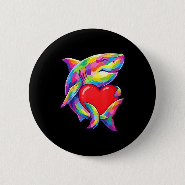 Shark Hugging Valentine Heart Color Critters Rainb Button (Vorderseite)