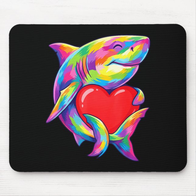 Shark Hugging Valentine Heart Color Critters Rainb Mousepad (Vorne)