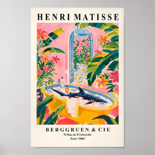 Shark in Bathtub Art Print, Funny Beach House Deko
