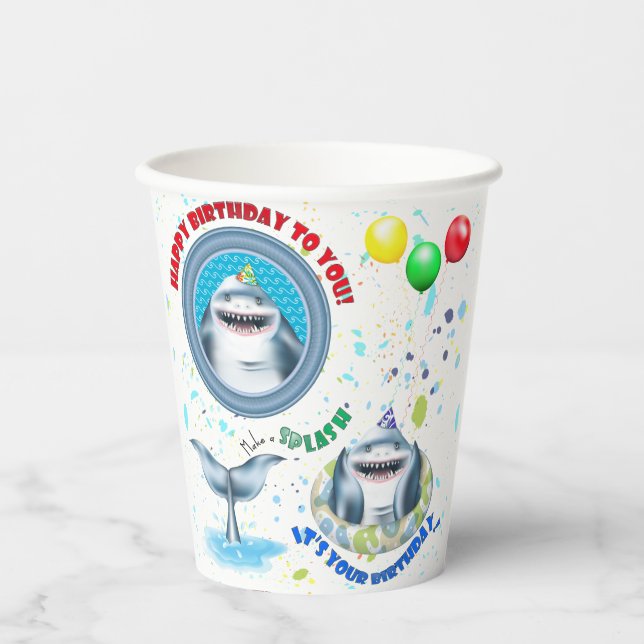 Shark Kindergeburtstag Party Pappbecher (Vorderseite)