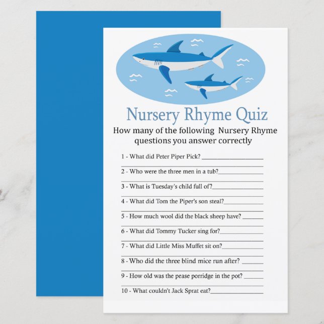 Shark Kinderzimmer Rhyme Quiz Babydusche (Vorne/Hinten)