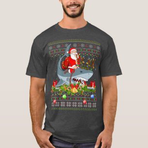 Shark Lover Ugly Santa Riding Hai Weihnachten T-Shirt