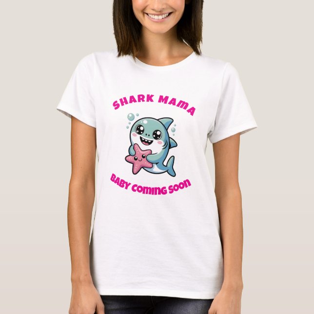 Shark Mama Baby kommt bald Niedlicher Hai T-Shirt (Vorderseite)