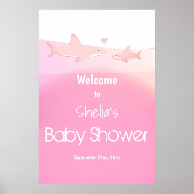 Shark Ocean Pink Baby Dusche Willkommen Poster (Vorne)