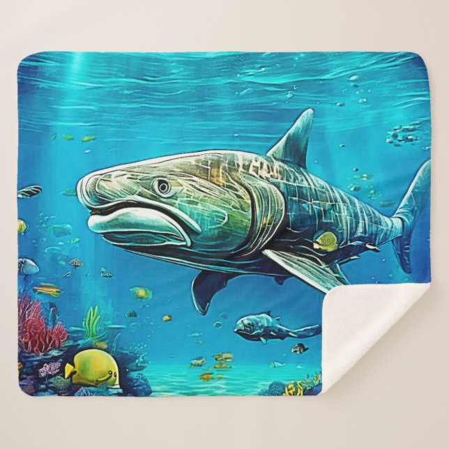 Shark Ocean Predator Art Sherpadecke (Vorderseite (Horizontal))