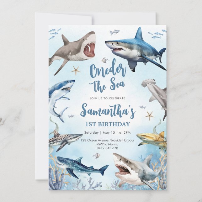 Shark Oneder The Sea 1st Birthday Invitation (Devant)