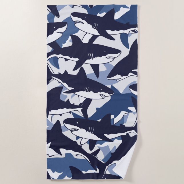 Shark Pattern – Blue Ocean Design Strandtuch (Vorderseite)