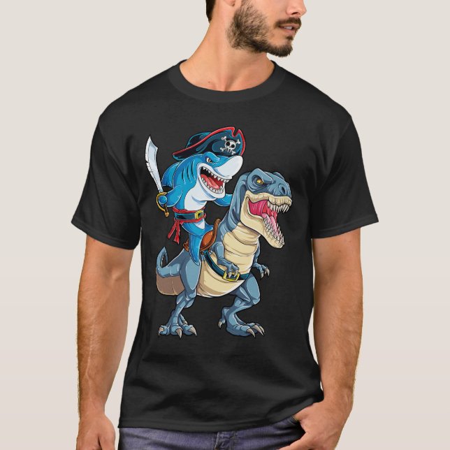 Shark Pirate Dinosaur T rex T Shirt Jawsome Boys  (Vorderseite)
