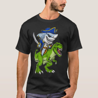 Shark Pirate Riding T-Rex Dinosaur T-Shirt
