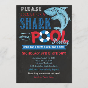 Shark Pool Party Einladung, Haifischflossen Einladung
