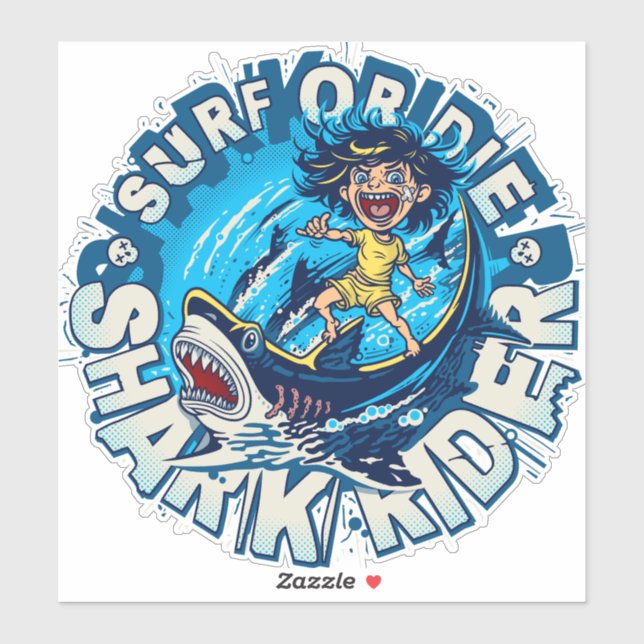 Shark Rider. Surfen oder Die Aufkleber (Blatt)