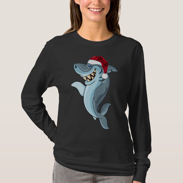 Shark Santa T-Shirt Buffalo Kariert Shark Hat Weih (Vorderseite)