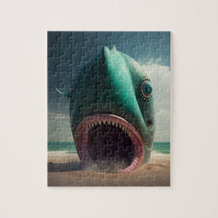 Shark sculpture on the beach