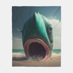 Shark sculpture on the beach fleecedecke
