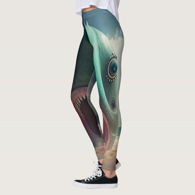 Shark sculpture on the beach leggings (Links)