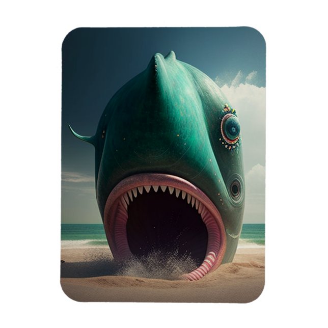 Shark sculpture on the beach magnet (Vertikal)