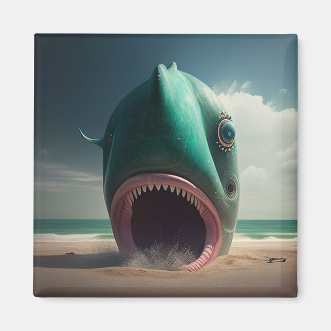 Shark sculpture on the beach magnet (Vorne)