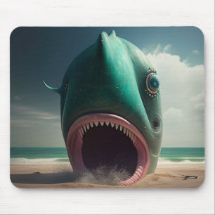 Shark sculpture on the beach mousepad