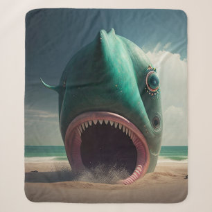 Shark sculpture on the beach sherpadecke