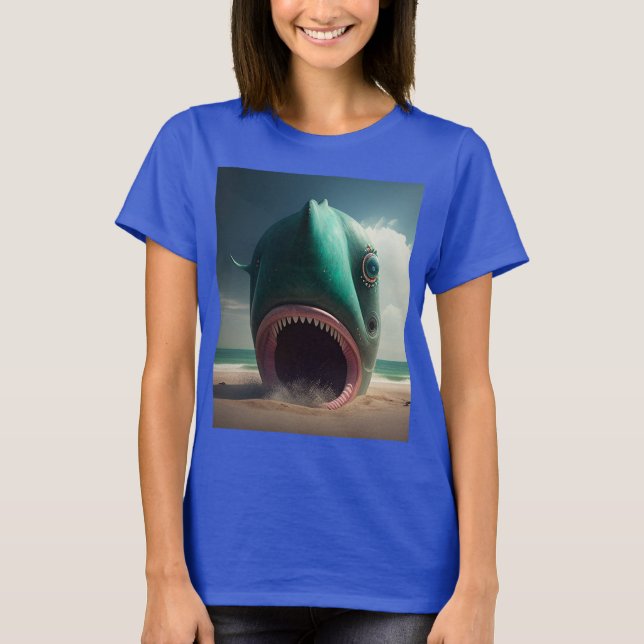 Shark sculpture on the beach T-Shirt (Vorderseite)