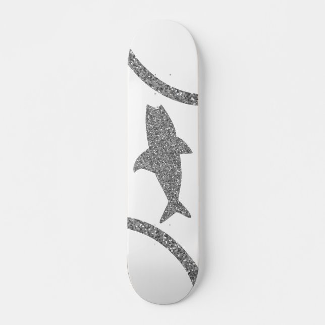 Shark Silver Glitzer Weißes Skateboard (Vorne)