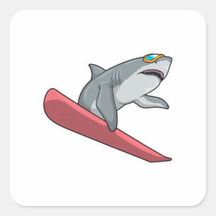 Shark Snowboarder Snowboard Quadratischer Aufkleber