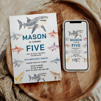 Shark Splash 5th Birthday Party | Cute Ocean Kids Einladung