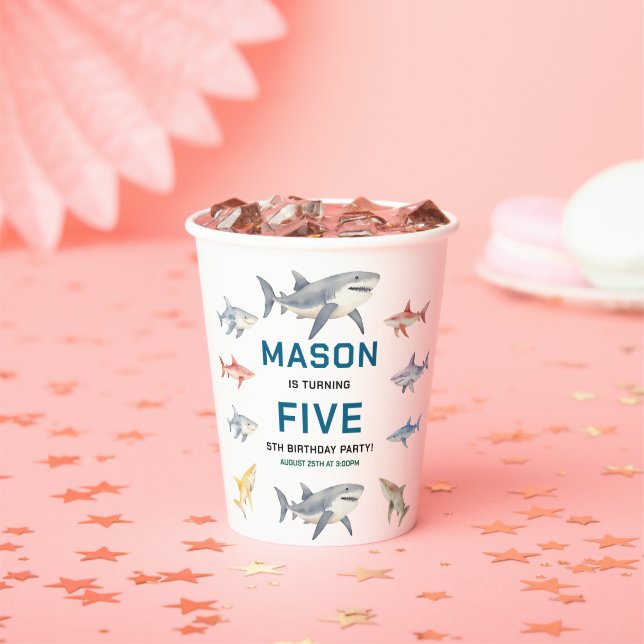 Shark Splash 5th Birthday Party | Cute Ocean Kids Pappbecher (Insitu)
