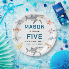 Shark Splash 5th Birthday Party | Cute Ocean Kids Pappteller
