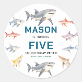 Shark Splash 5th Birthday Party | Cute Ocean Kids Runder Aufkleber