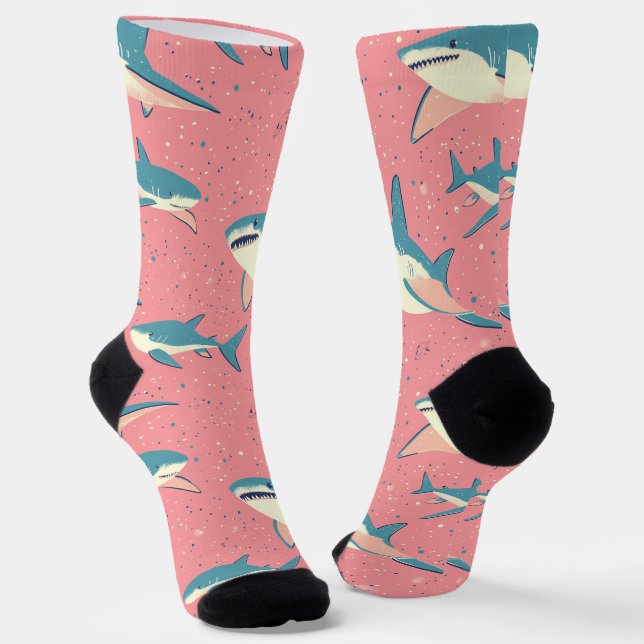 Shark Splash - Fun Ocean Pink und Blue Muster Socken (Gewinkelt)