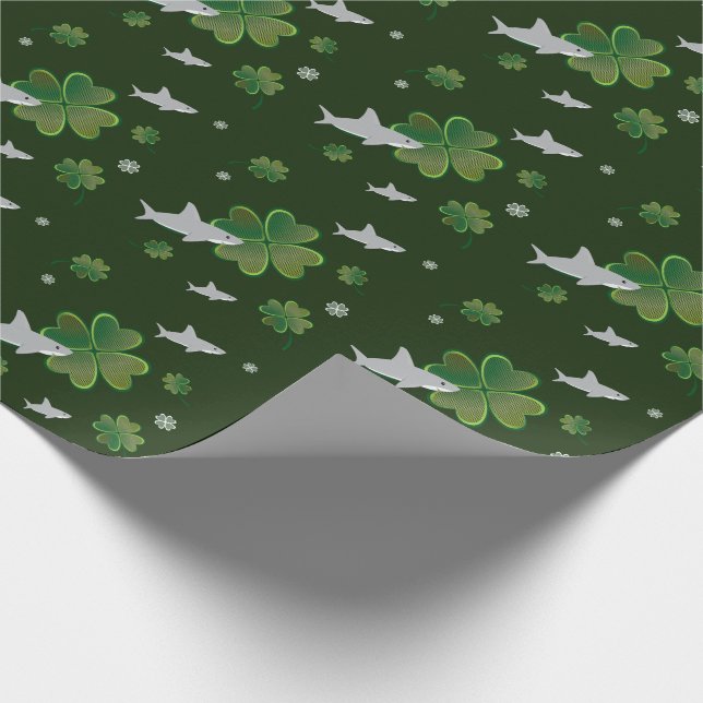 Shark St. Patrick's Day Kleeblatt Green Geschenkpapier (Ecke)