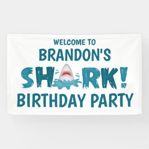 SHARK Theme Blue Aquamarin Birthday Party Kid Bann Banner