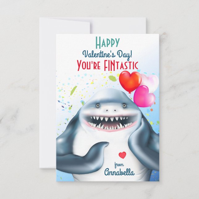 Shark Theme Fintastic Kids Valentine Karte (Vorderseite)