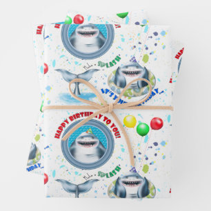 Shark Theme Kindergeburtstag Geschenkpapier Set