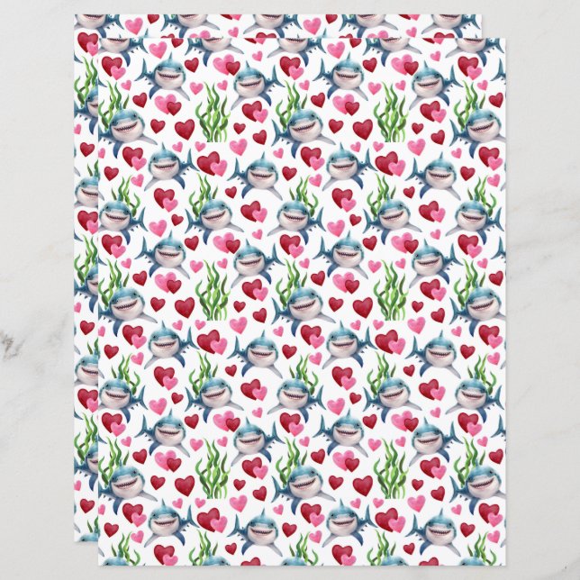 Shark Valentines Scrapbook Paper (Vorne/Hinten)