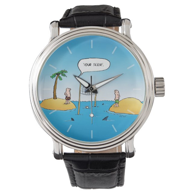 Shark Volleyball Funny Cartoon Armbanduhr (Vorderseite)