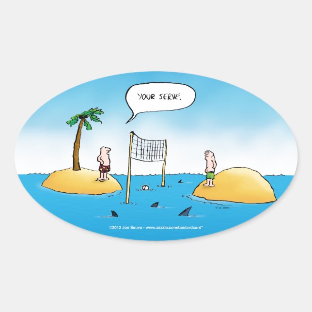 Shark Volleyball Funny Cartoon Ovaler Aufkleber (Vorderseite)