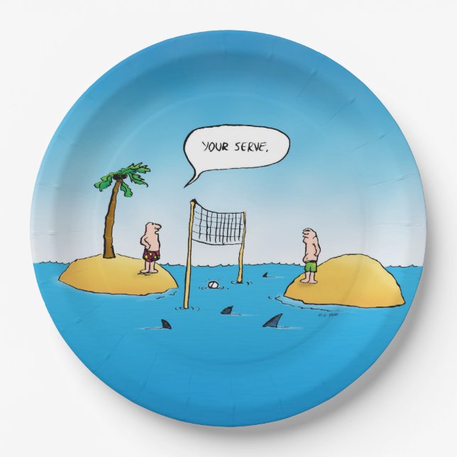 Shark Volleyball Funny Cartoon Pappteller (Vorderseite)