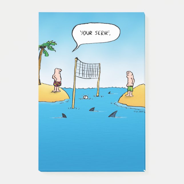 Shark Volleyball Funny Cartoon Post-it Klebezettel (Vorderseite)