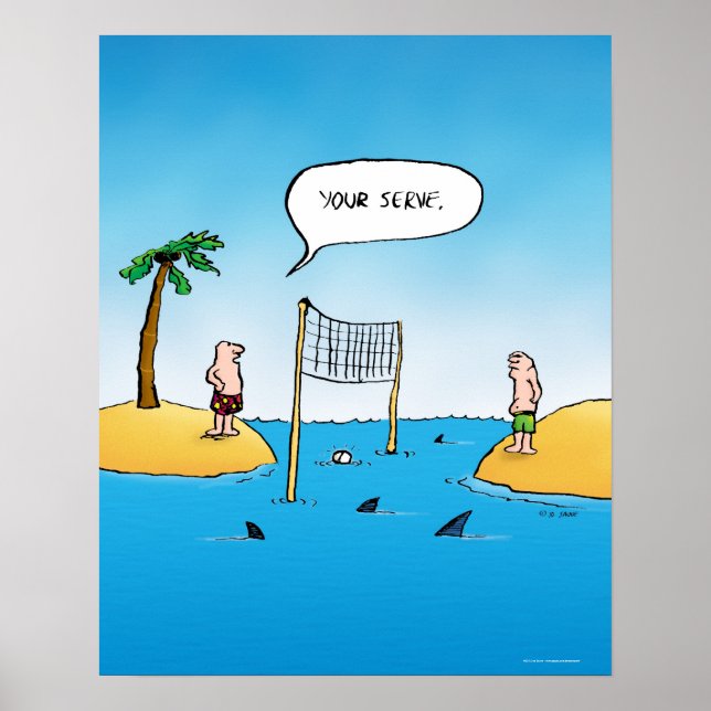 Shark Volleyball Funny Cartoon Poster (Vorne)