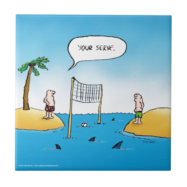 Shark Volleyball Funny Cartoon Tile Fliese (Vorderseite)