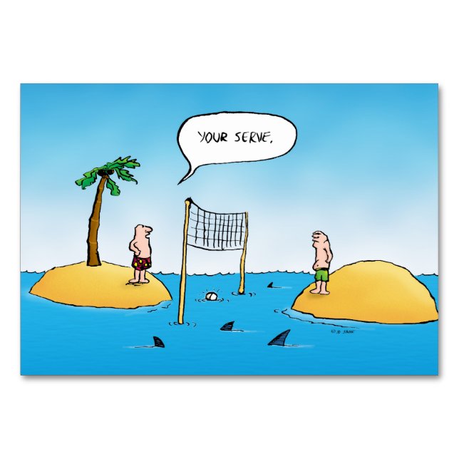 Shark Volleyball Funny Cartoon Tischnummer (Vorderseite)