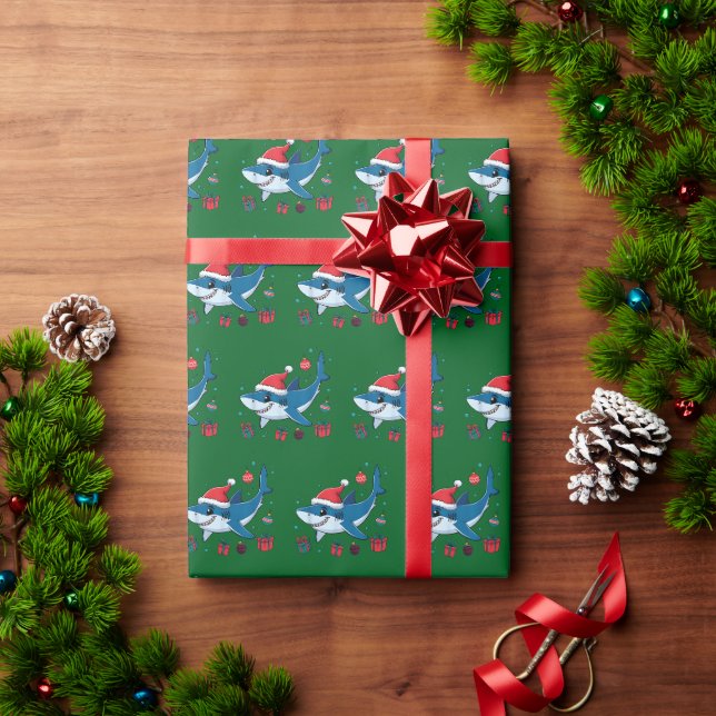 Shark Weihnachtsmannmütze Weihnachtsgeschenk Grün Geschenkpapier (Feiertagsgeschenk)