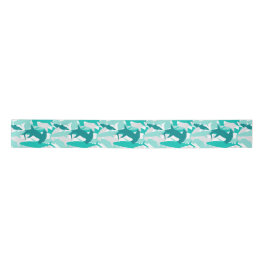 Shark White & Aquamarin Camouflage Muster Satin Ri Satinband