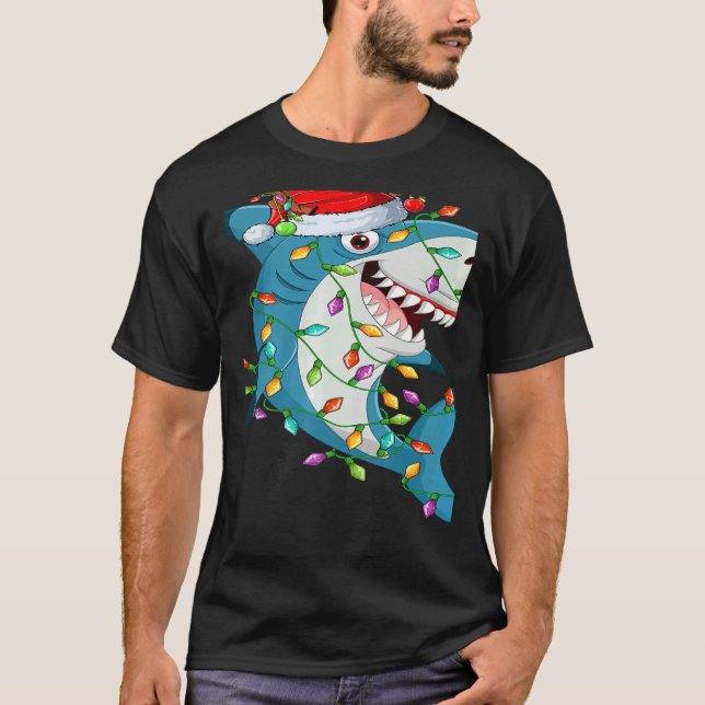 Shark Xmas Lights Reindeer Santa Shark Christmas   T-Shirt (Vorderseite)