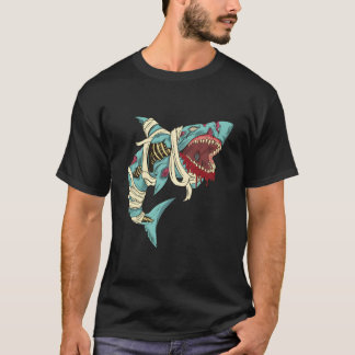 Shark Zombie Halloween Skeleton Skull Rib Cage T-Shirt