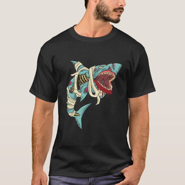 Shark Zombie Halloween Skeleton Skull Rib Cage T-Shirt (Vorderseite)